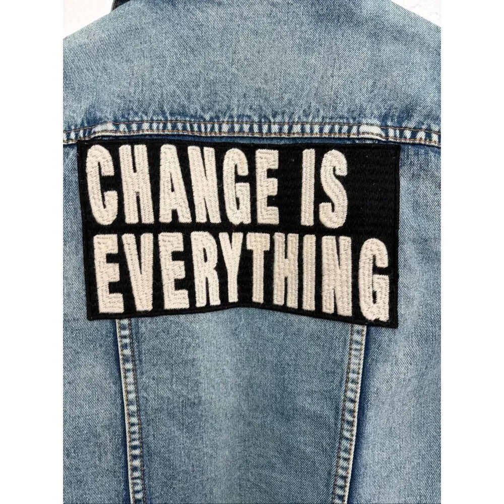 Pam & Gela Statement Embroidered Denim Jacket Vintage Blue Size S - Picture 9 of 12